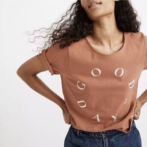 MADEWELL Womens Brown "Good Days" Shrunken Tee NEW Organic Cotton Sz XS *Read*